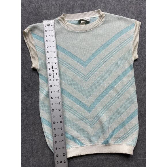 Vintage Separate Scene Sweater Womens Medium Aqua Cream Chevron Cap Sleeve USA - Picture 4 of 8
